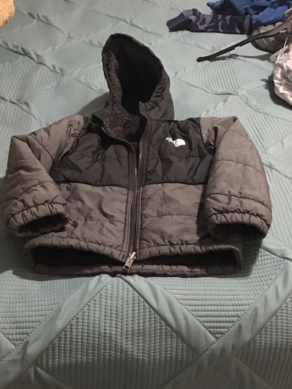 The North Face Kids Hooded Puffer Jacket in Black and Gray